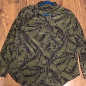 Ann Taylor Olive and Black Patterned Blouse